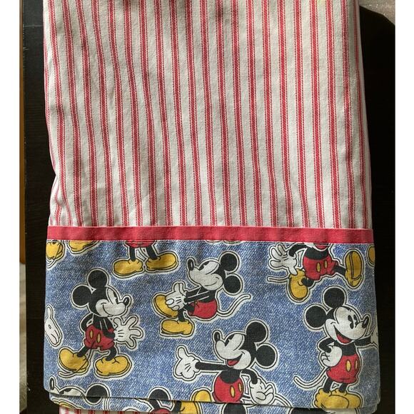 Vintage 1990 Mickey Mouse twin flat sheet - red ticking stripes - Picture 3 of 3